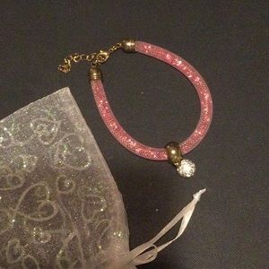 Pink mesh bracelet with crystal-look bead